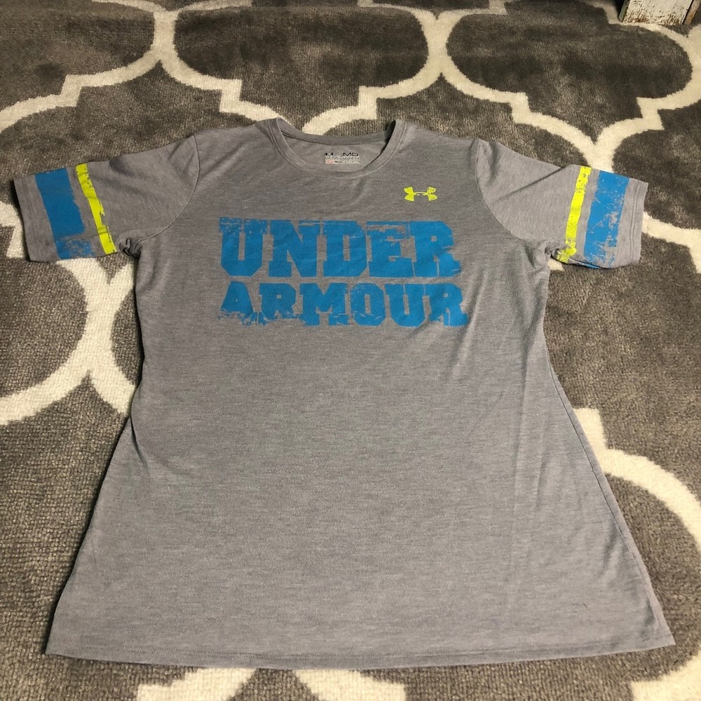 Under Armour Tshirt Womens Medium Gray Semi Fitted Logo Distressed Spellout